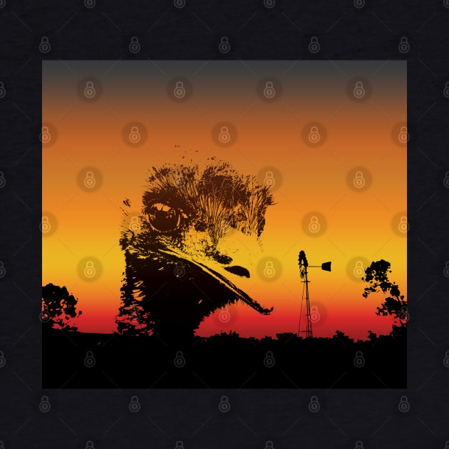 The Australian Native Animal Series: Emu - The Iconic Flightless Bird & Bush Windmill with the Sunset Colors of Golden Hour by karenmcfarland13